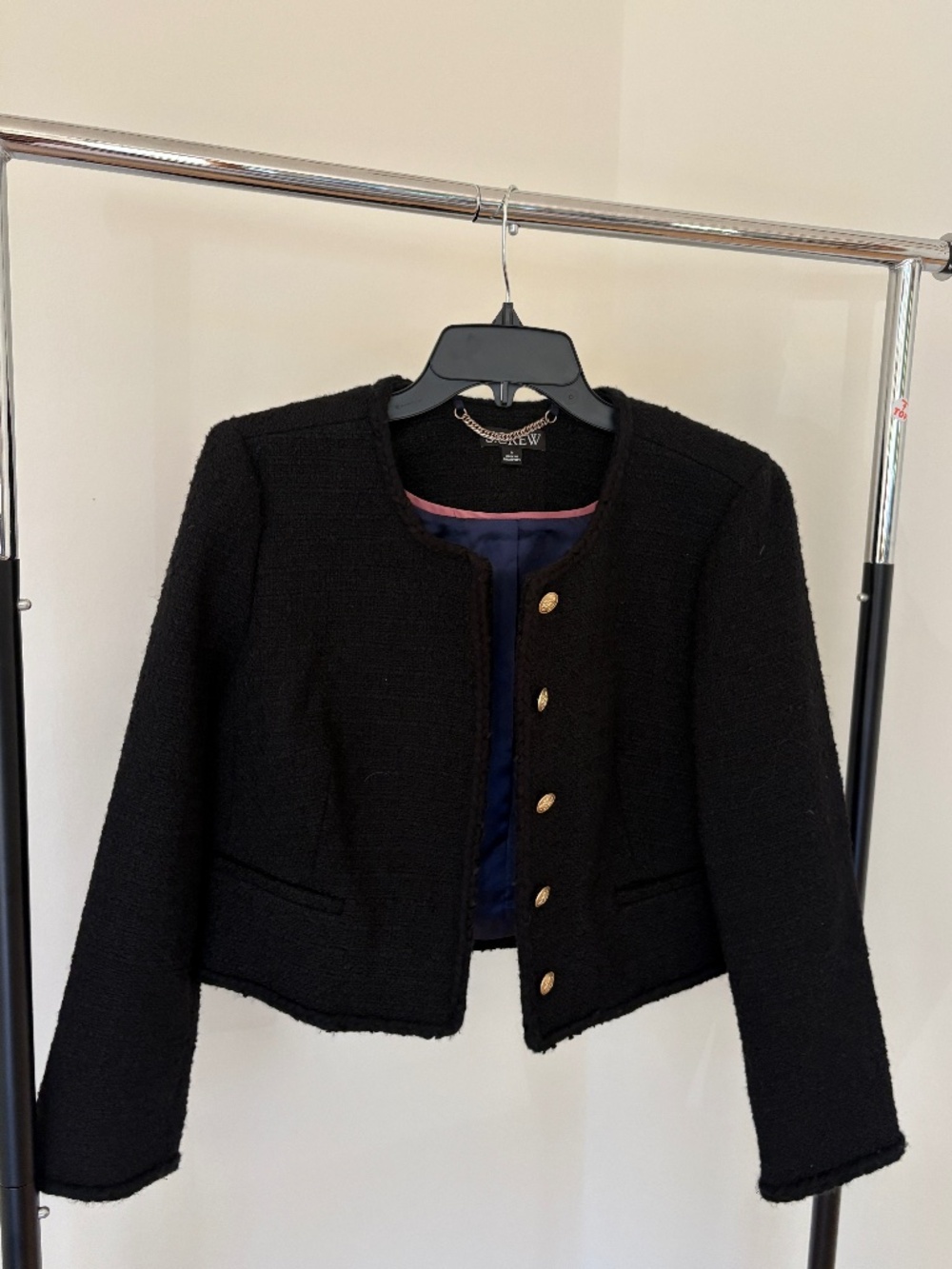 J.Crew Black Boucle Tweed Lady Jacket Gold Buttons Size 6